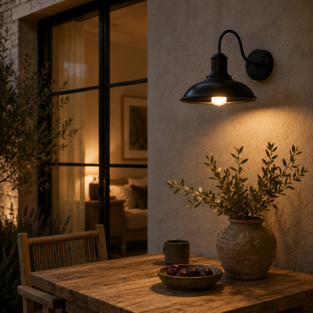 Industrial Iron Outdoor Wall Light – Bowl Design with LED Light