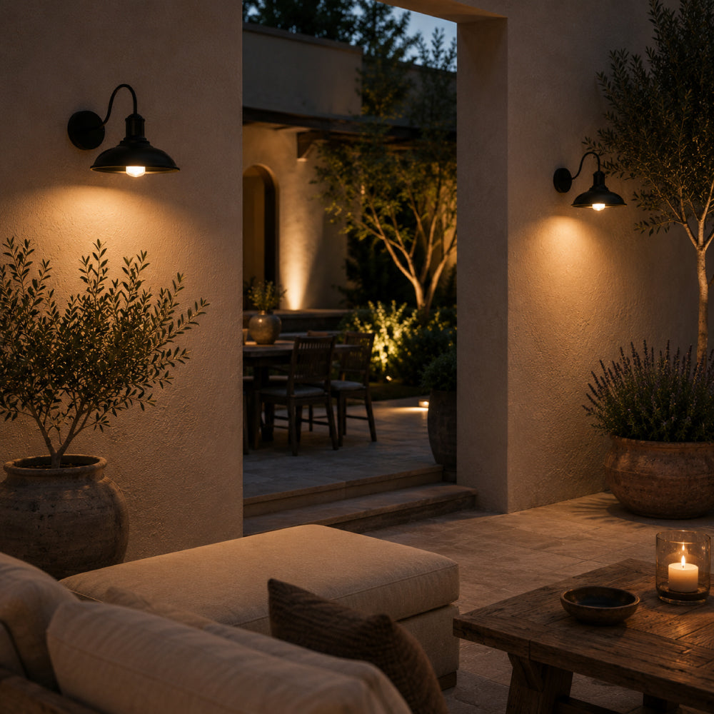 Industrial Iron Outdoor Wall Light – Bowl Design with LED Light