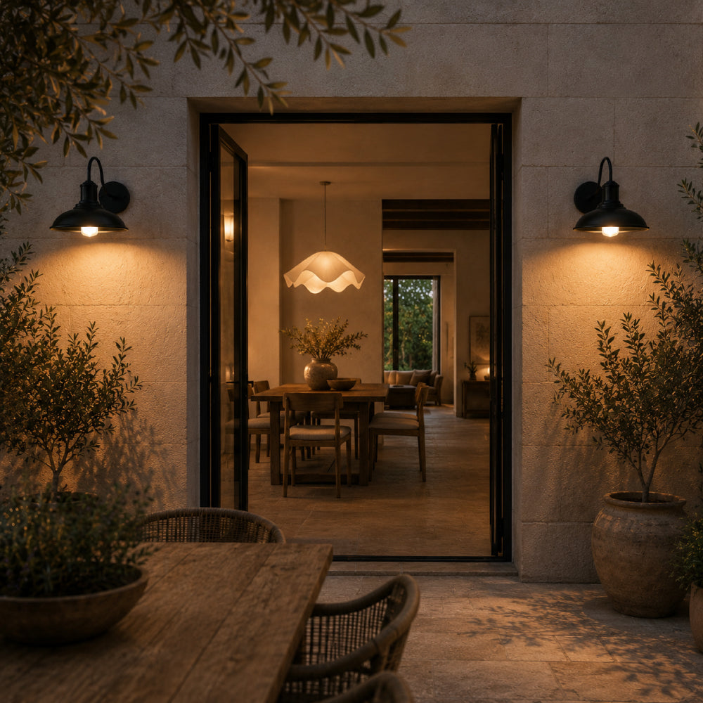Industrial Iron Outdoor Wall Light – Bowl Design with LED Light