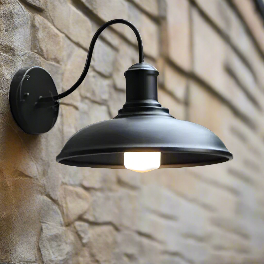 Industrial Iron Outdoor Wall Light – Bowl Design with LED Light