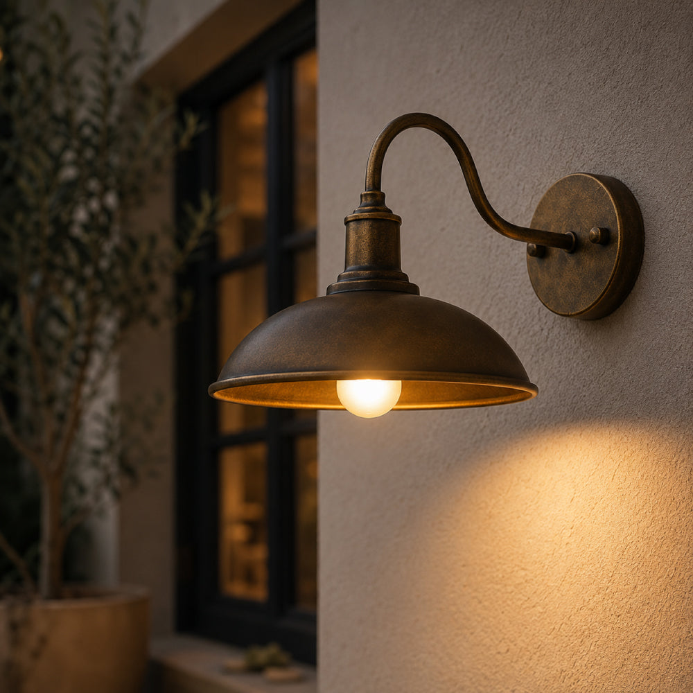 Industrial Iron Outdoor Wall Light – Bowl Design with LED Light