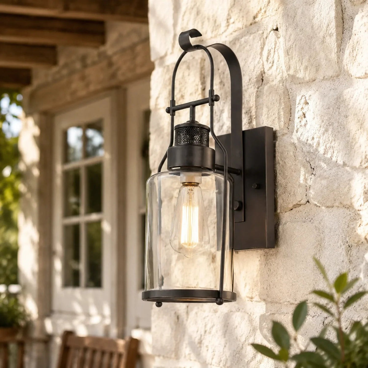 Industrial Metal Wall Light – Outdoor Lamp with Glass Jar