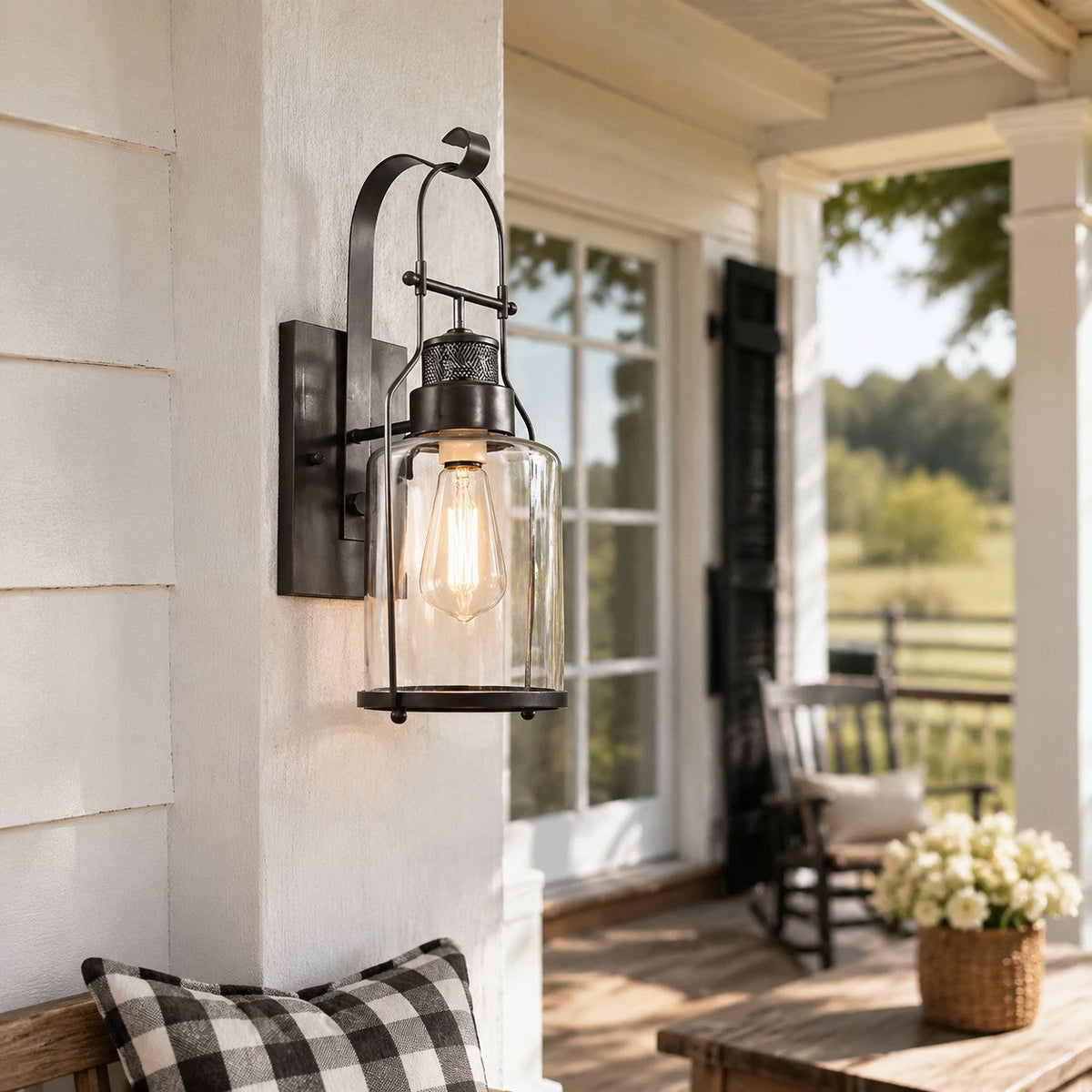 Industrial Metal Wall Light – Outdoor Lamp with Glass Jar