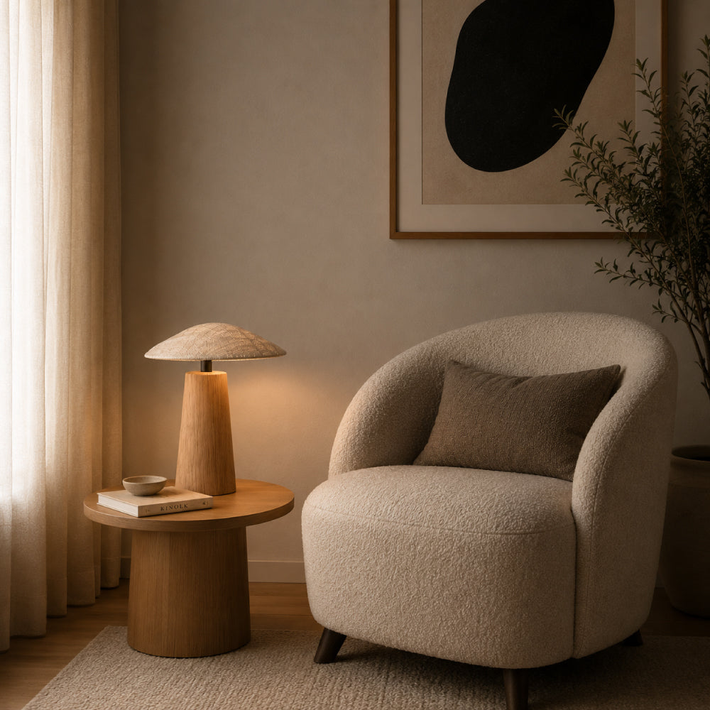 Japandi Solid Wood Table Lamp – Floating Shade with Organic Silhouette