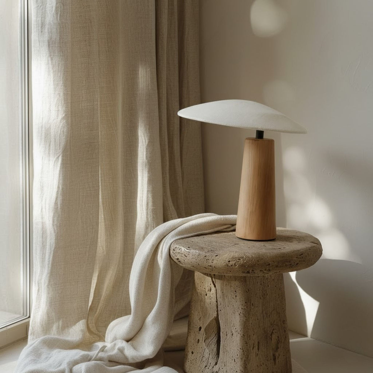 Japandi Solid Wood Table Lamp – Floating Shade with Organic Silhouette