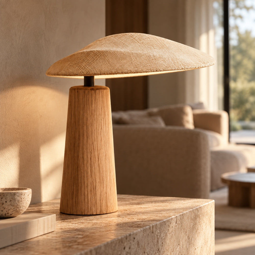 Japandi Solid Wood Table Lamp – Floating Shade with Organic Silhouette