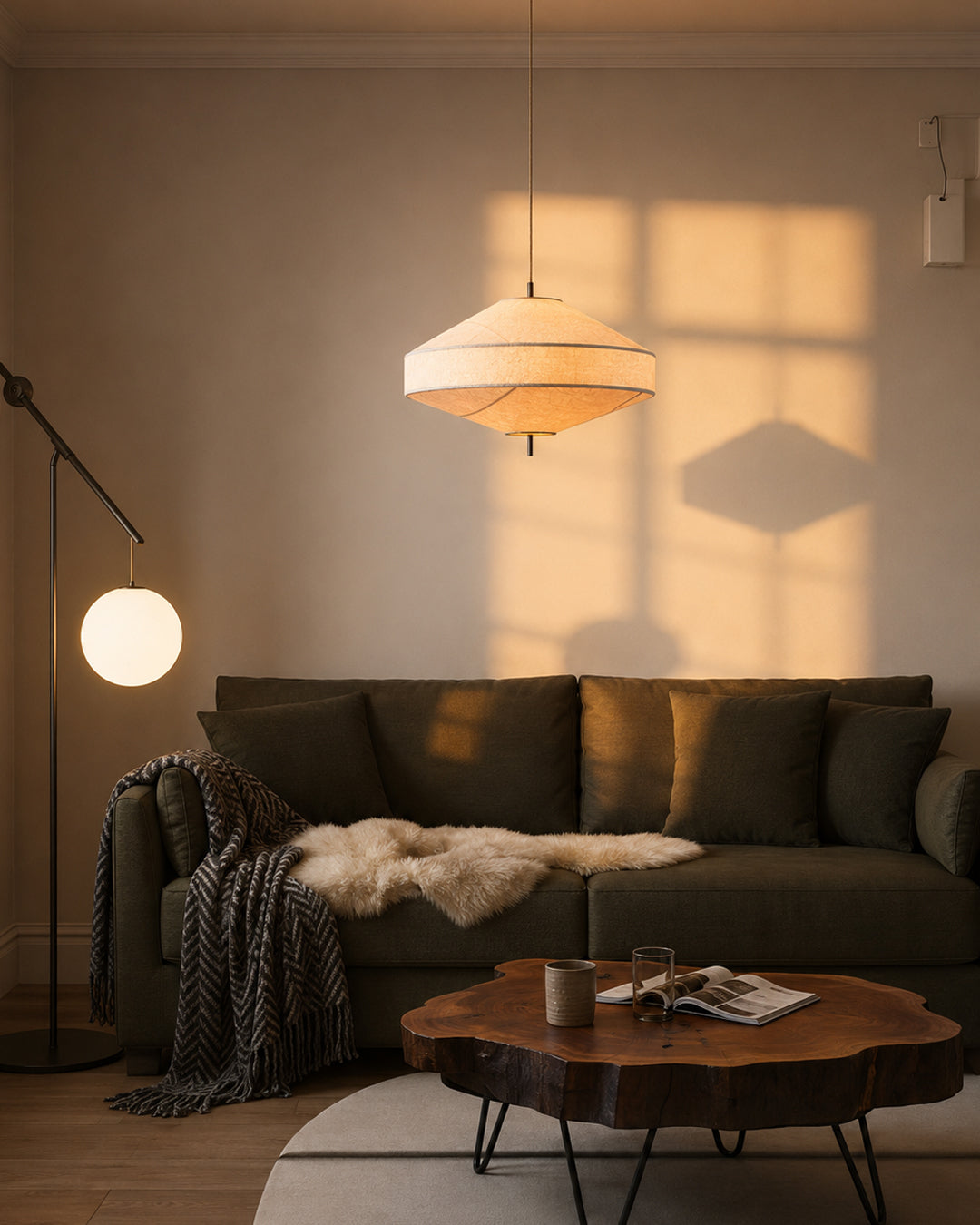 Japandi Linen Ceiling Light – Organic Design