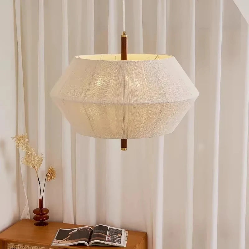 Japandi Pendant Light – Fabric Shade with Wood Details