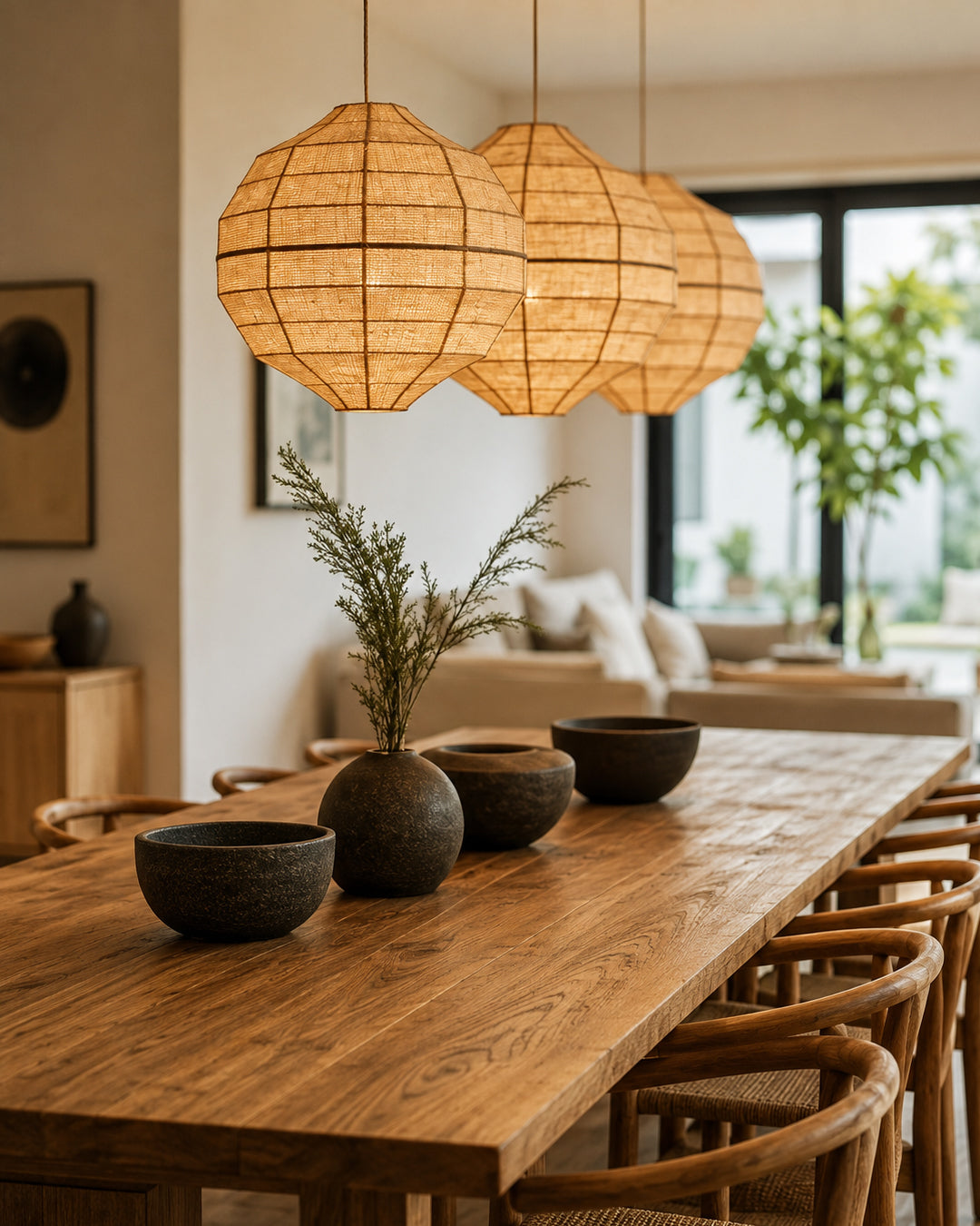Japandi Natural Plant Fiber Pendant Light – Woven Design with Adjustable Cord