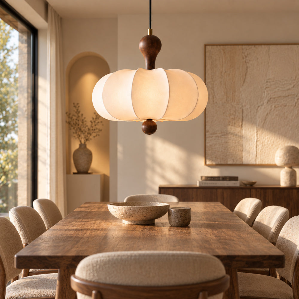 Japandi Dining Pendant Light – Organic Design with Walnut Wood Details