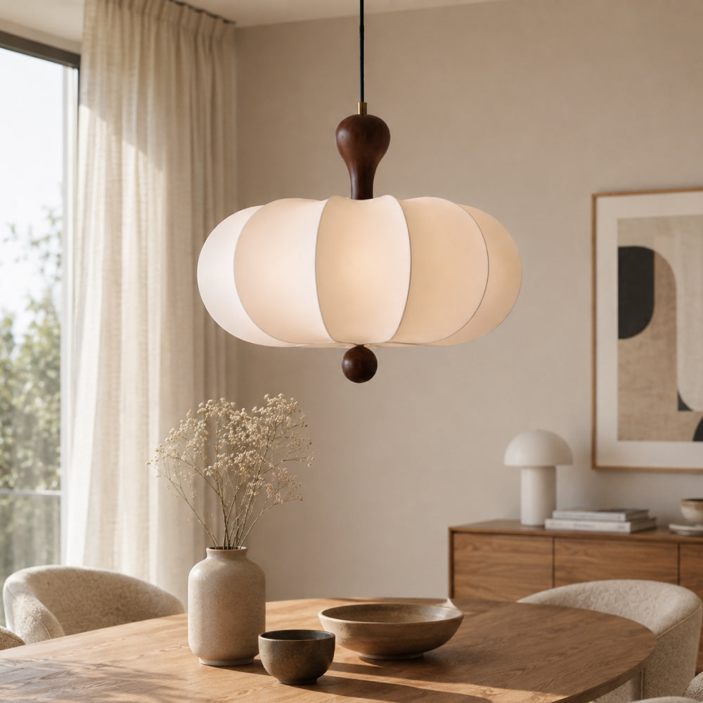 Japandi Dining Pendant Light – Organic Design with Walnut Wood Details