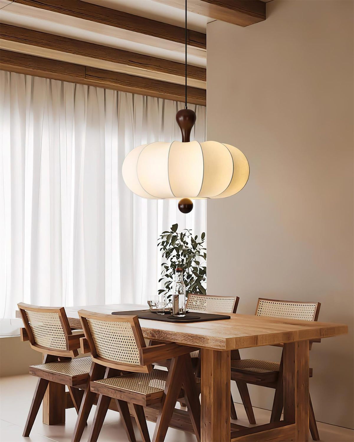 Japandi Dining Pendant Light – Organic Design with Walnut Wood Details