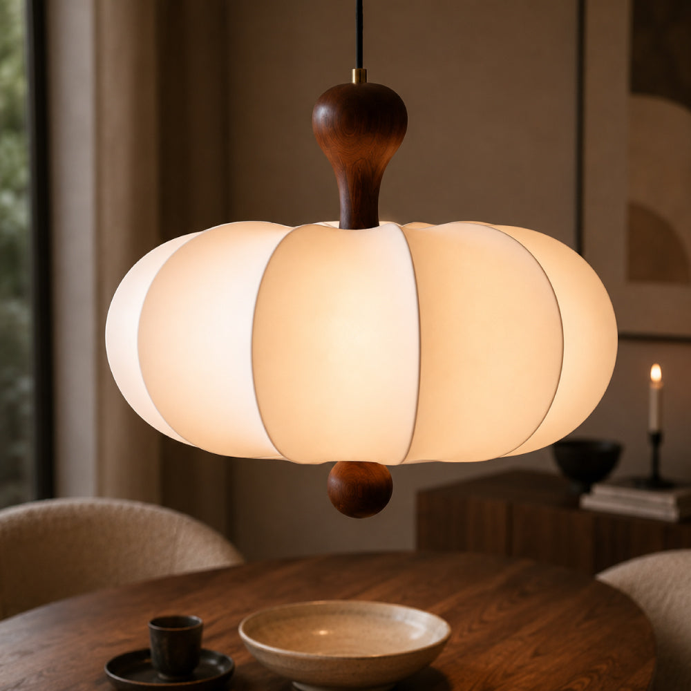 Japandi Dining Pendant Light – Organic Design with Walnut Wood Details