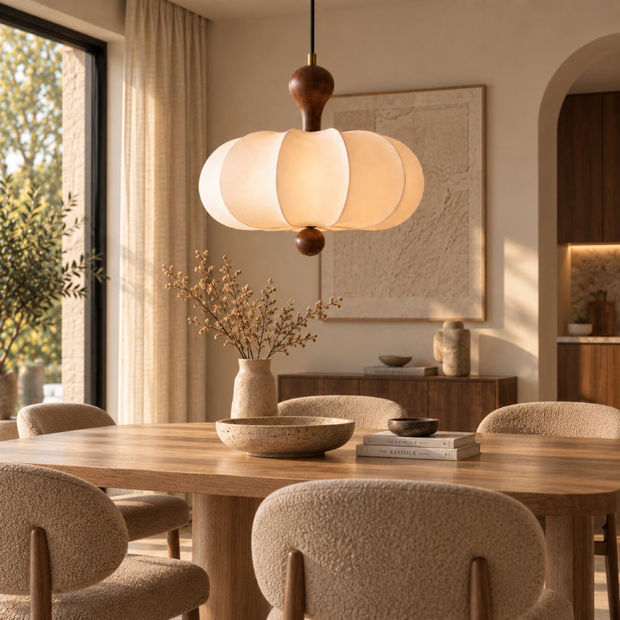 Japandi Dining Pendant Light – Organic Design with Walnut Wood Details