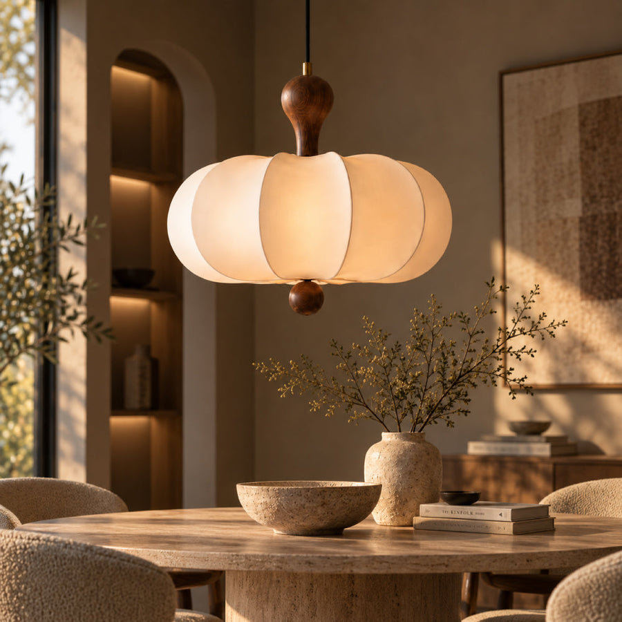 Japandi Dining Pendant Light – Organic Design with Walnut Wood Details