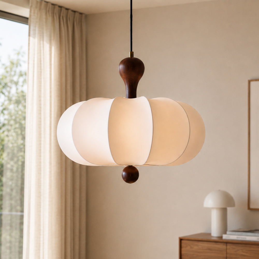 Japandi Dining Pendant Light – Organic Design with Walnut Wood Details
