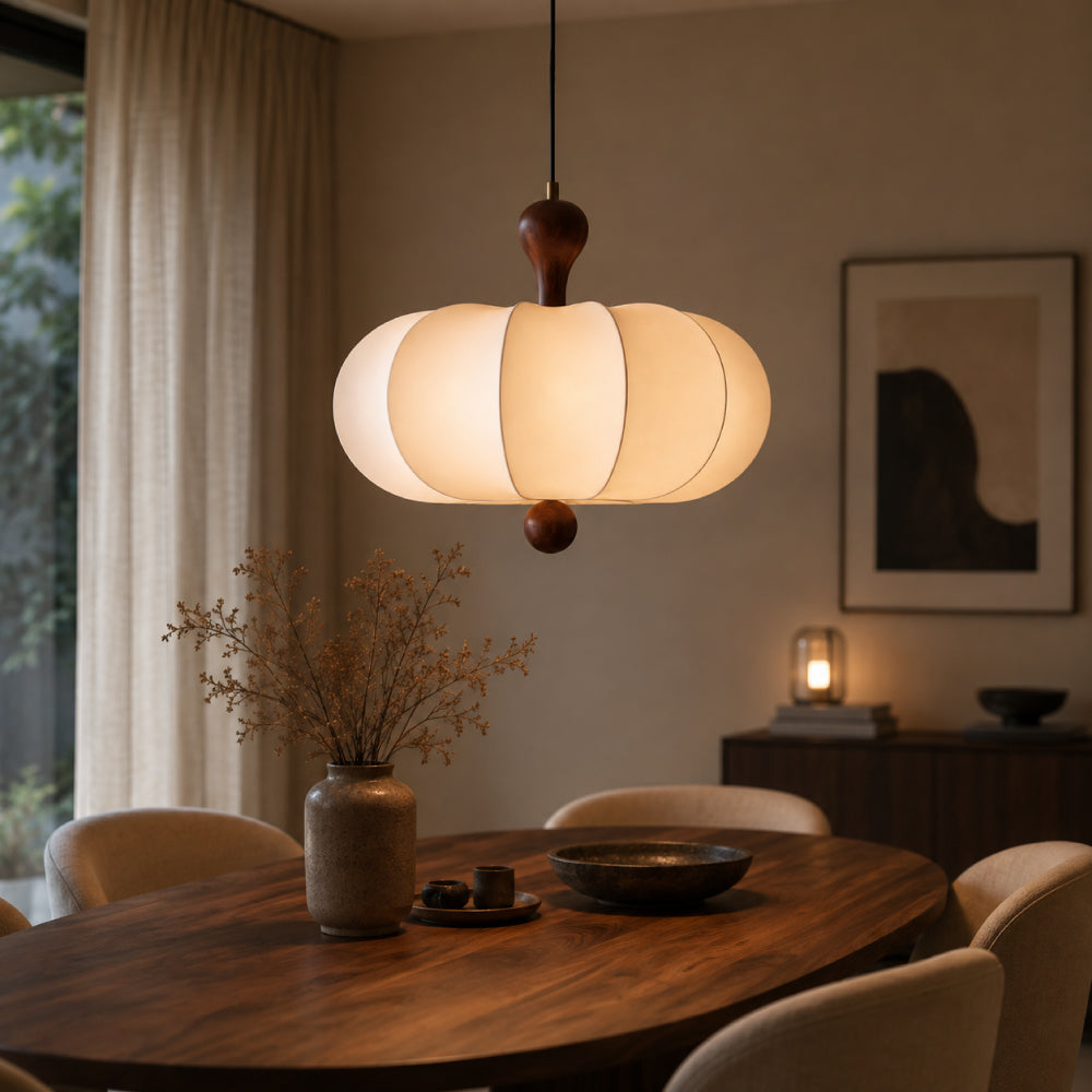 Japandi Dining Pendant Light – Organic Design with Walnut Wood Details