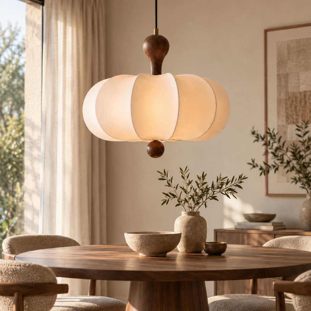 Japandi Dining Pendant Light – Organic Design with Walnut Wood Details
