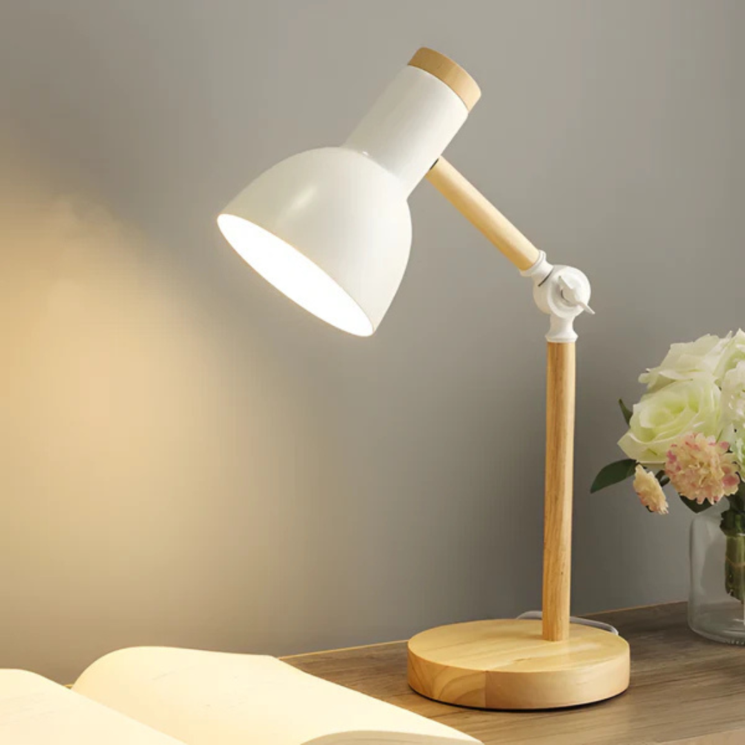 Adjustable Wood and Metal Table Lamp – Modern Design with Flexible Lighting