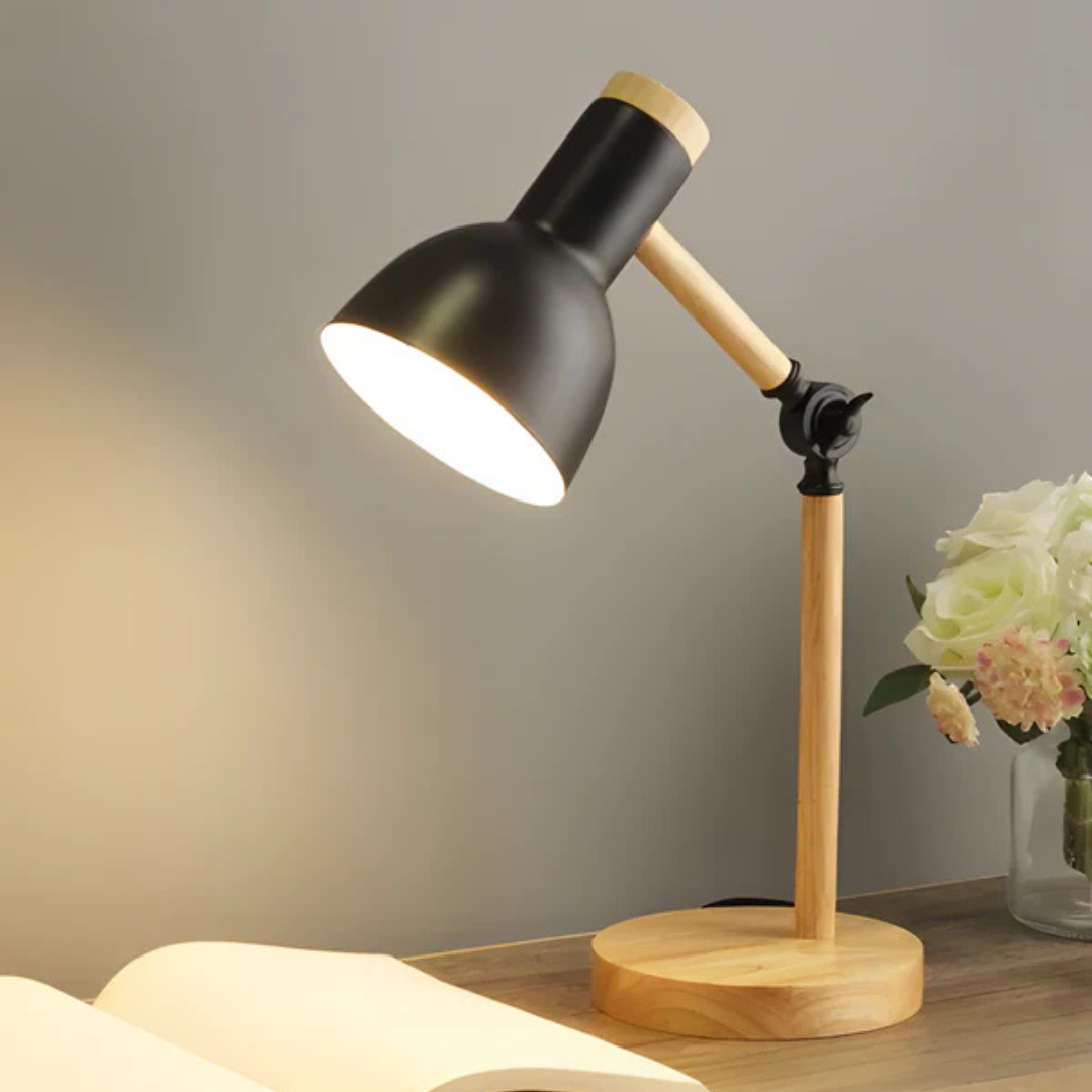 Adjustable Wood and Metal Table Lamp – Modern Design with Flexible Lighting