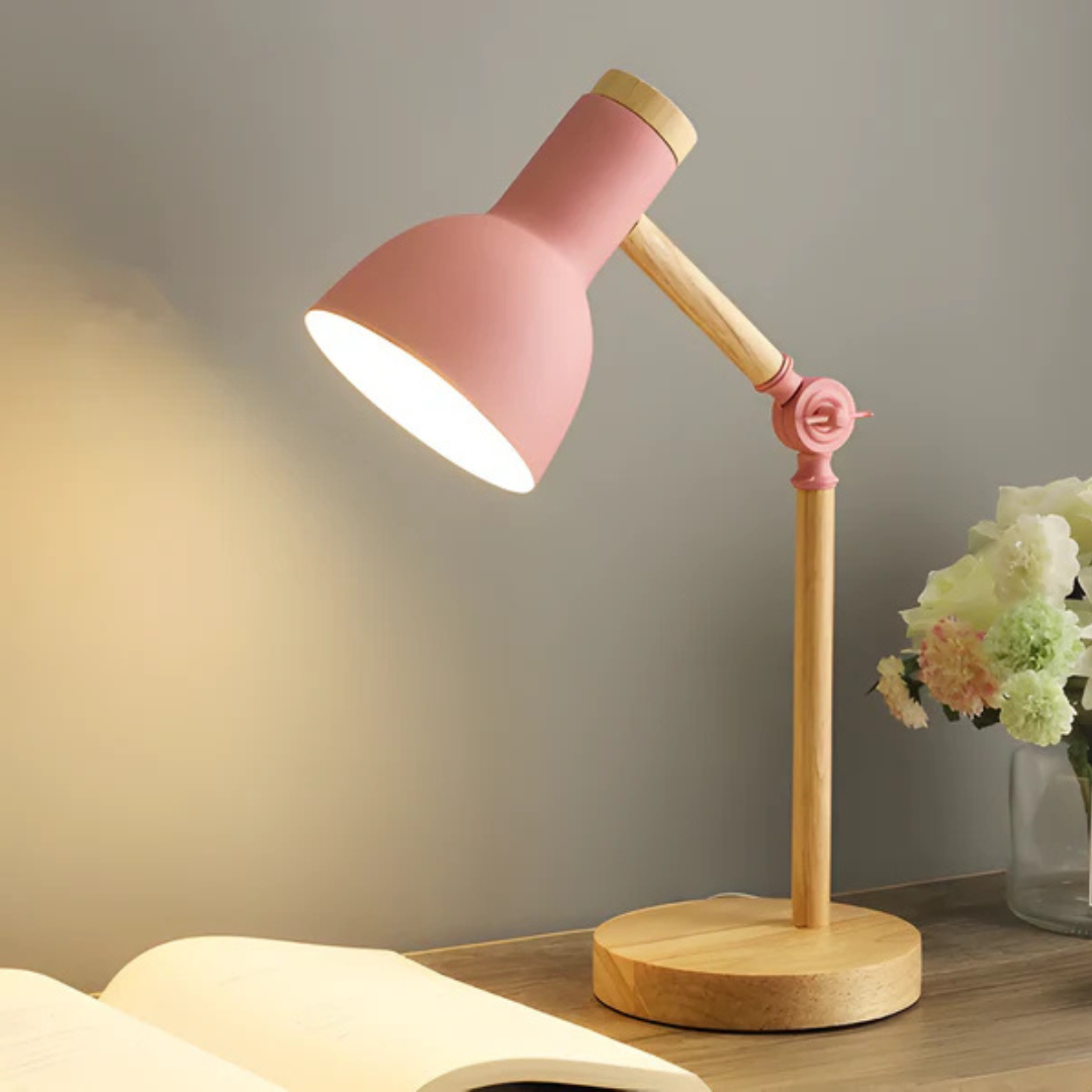 Adjustable Wood and Metal Table Lamp – Modern Design with Flexible Lighting