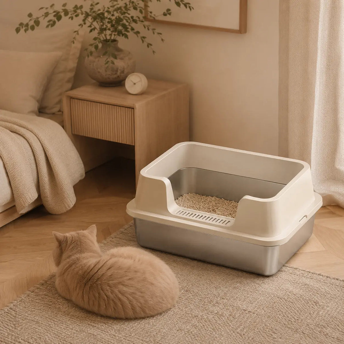 Stainless Steel Cat Litter Box – High Walls and Removable Top for Easy Cleaning