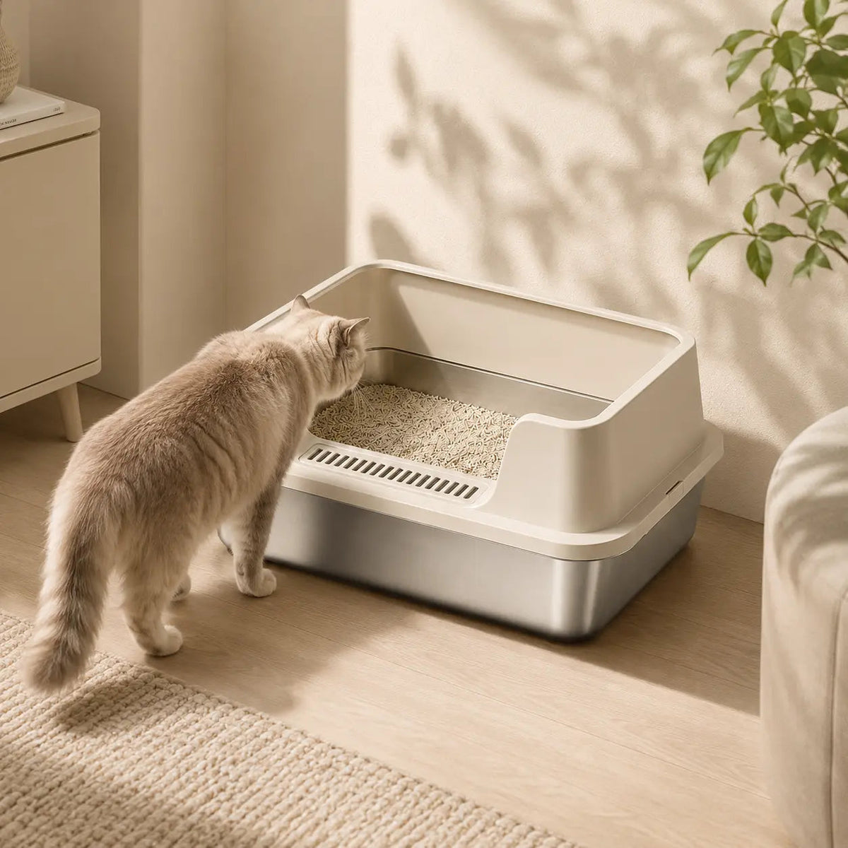 Stainless Steel Cat Litter Box – High Walls and Removable Top for Easy Cleaning