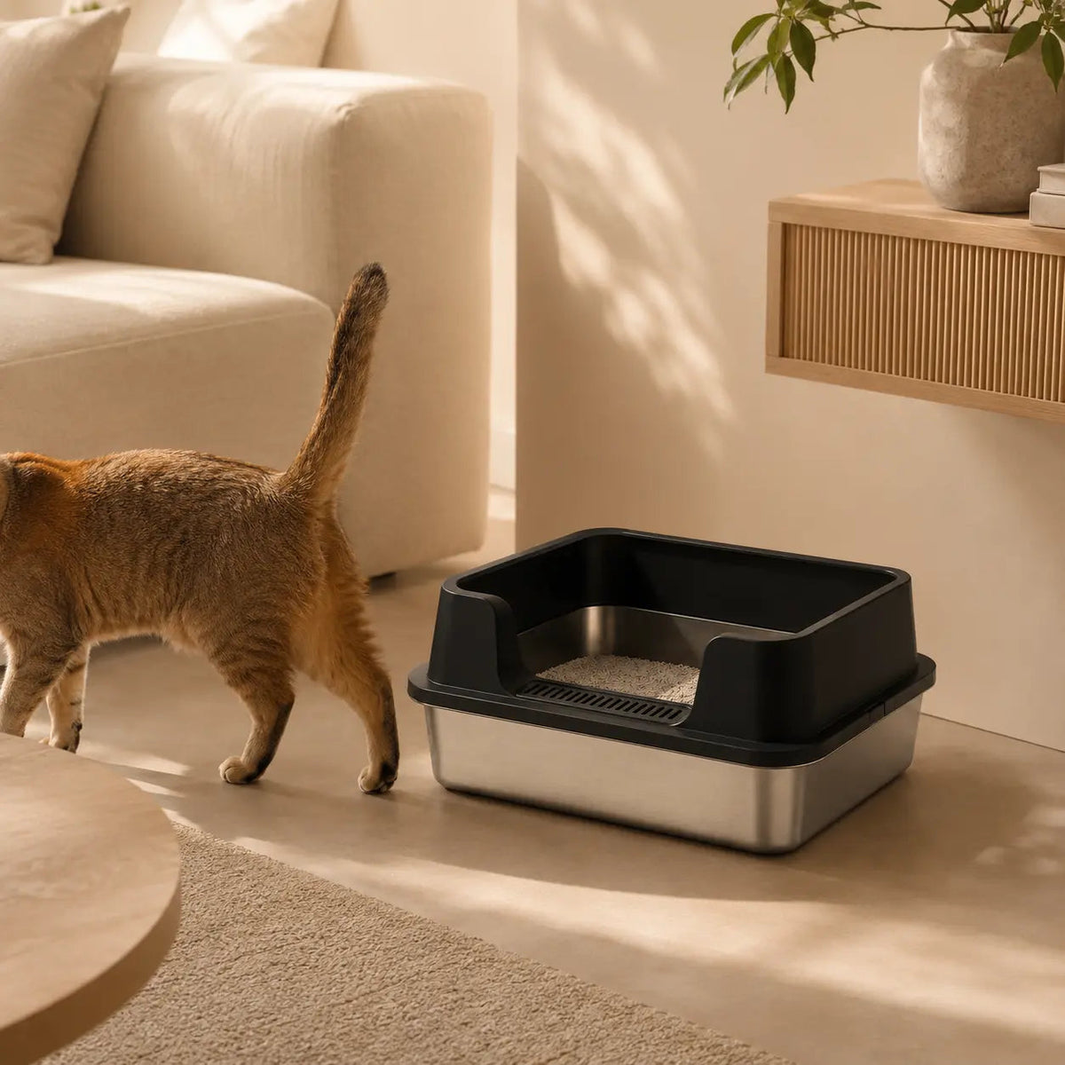 Stainless Steel Cat Litter Box – High Walls and Removable Top for Easy Cleaning