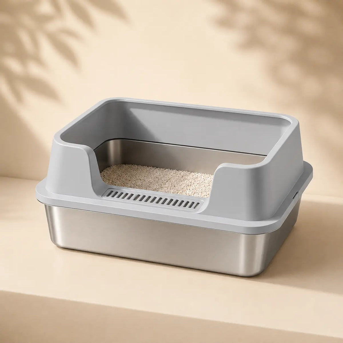 Stainless Steel Cat Litter Box – High Walls and Removable Top for Easy Cleaning