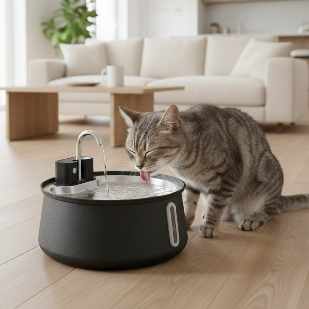 Stainless Steel Cat Water Fountain – Colorful with Water Level Indicator