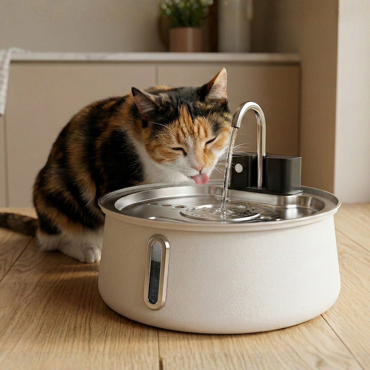 Stainless Steel Cat Water Fountain – Colorful with Water Level Indicator
