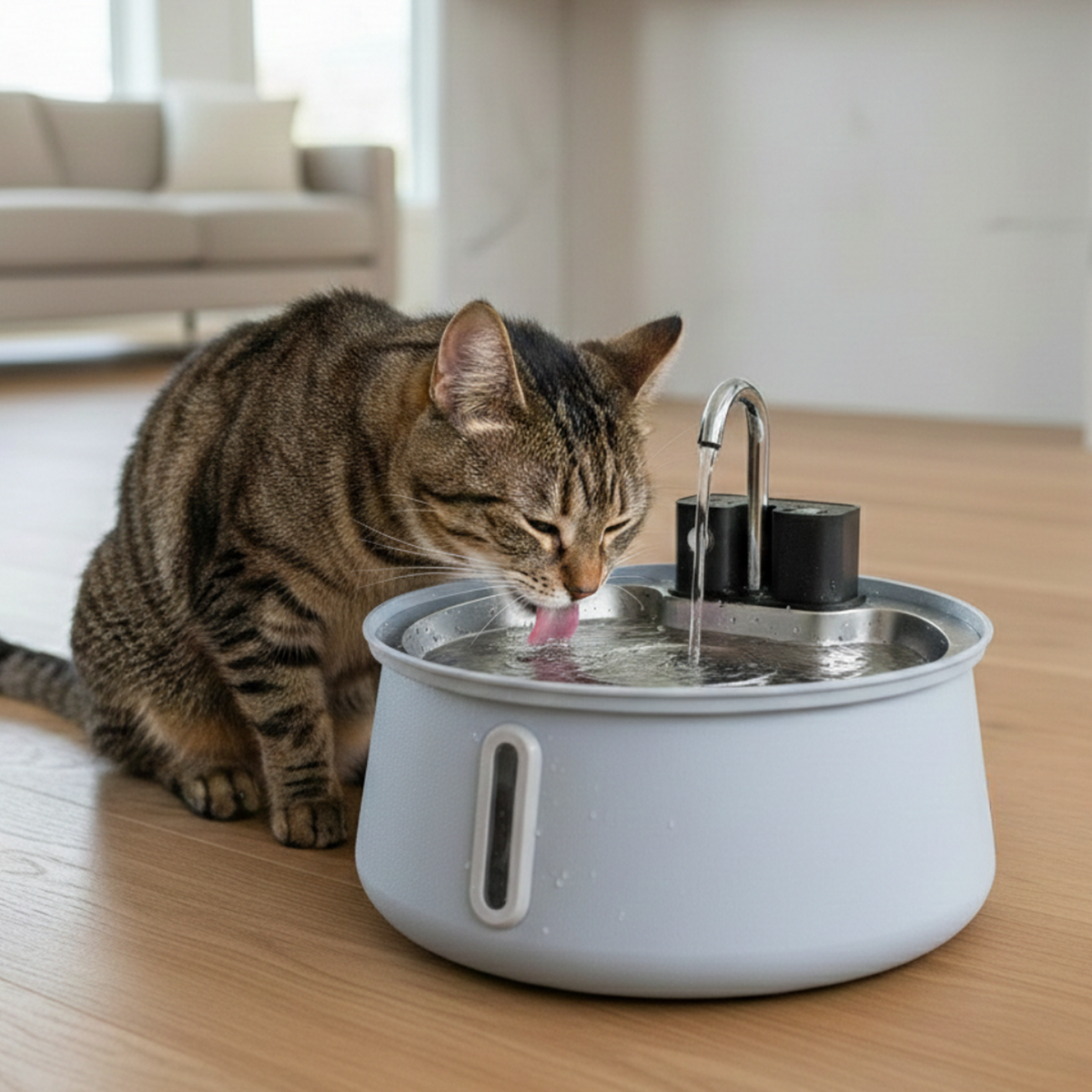 Stainless Steel Cat Water Fountain – Colorful with Water Level Indicator