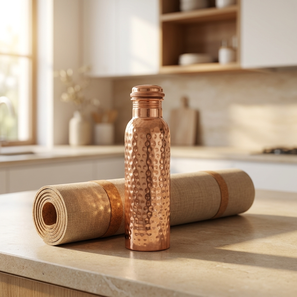 Copper Water Bottle 800 ml – Hammered Finish and Leak-Proof Lid