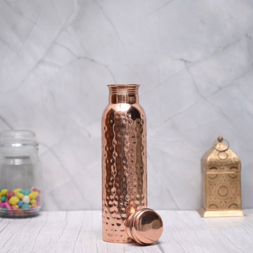 Copper Water Bottle 800 ml – Hammered Finish and Leak-Proof Lid
