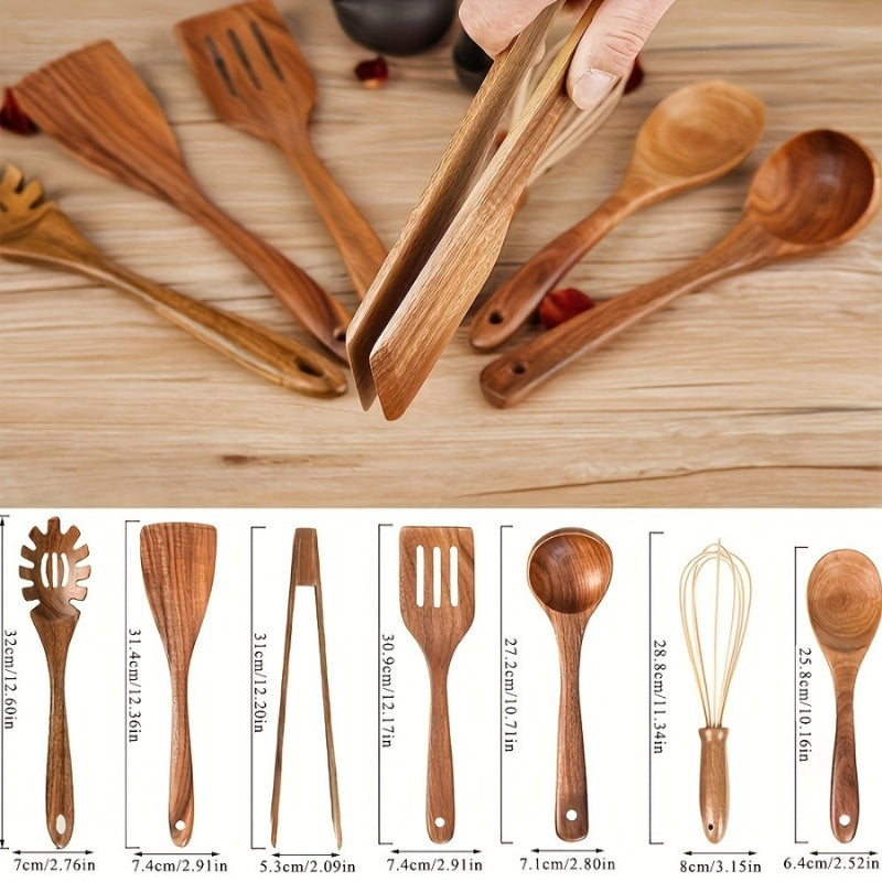Wooden Kitchen Utensil Set – 7 Pieces with Ergonomic Handles