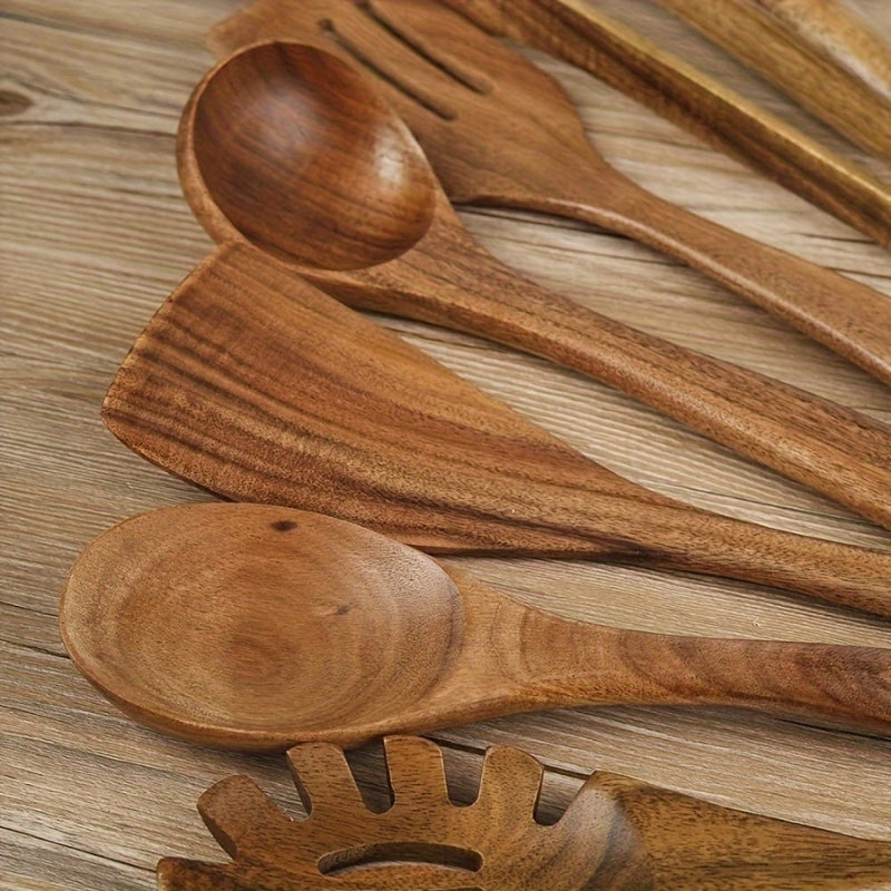 Wooden Kitchen Utensil Set – 7 Pieces with Ergonomic Handles