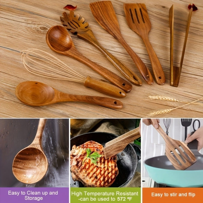 Wooden Kitchen Utensil Set – 7 Pieces with Ergonomic Handles