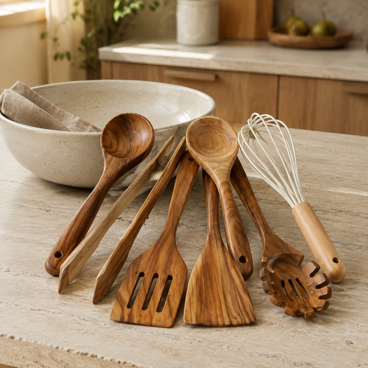 Wooden Kitchen Utensil Set – 7 Pieces with Ergonomic Handles