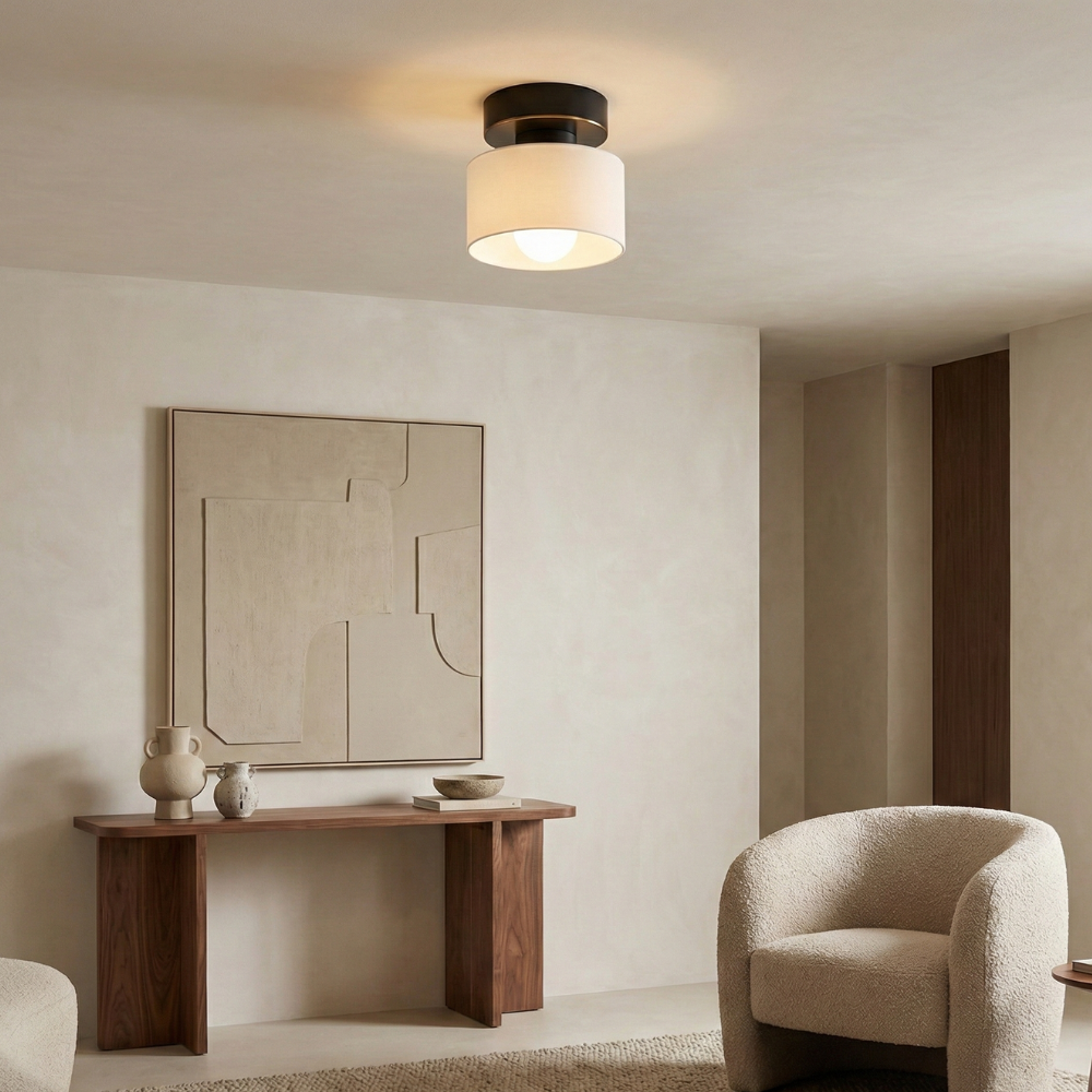 Compact Bauhaus Ceiling Light – Gold Metal and Glass