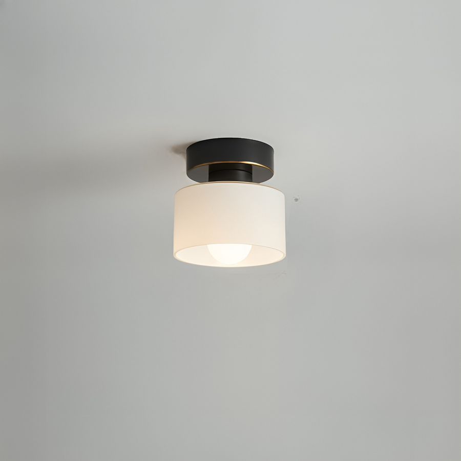 Compact Bauhaus Ceiling Light – Gold Metal and Glass