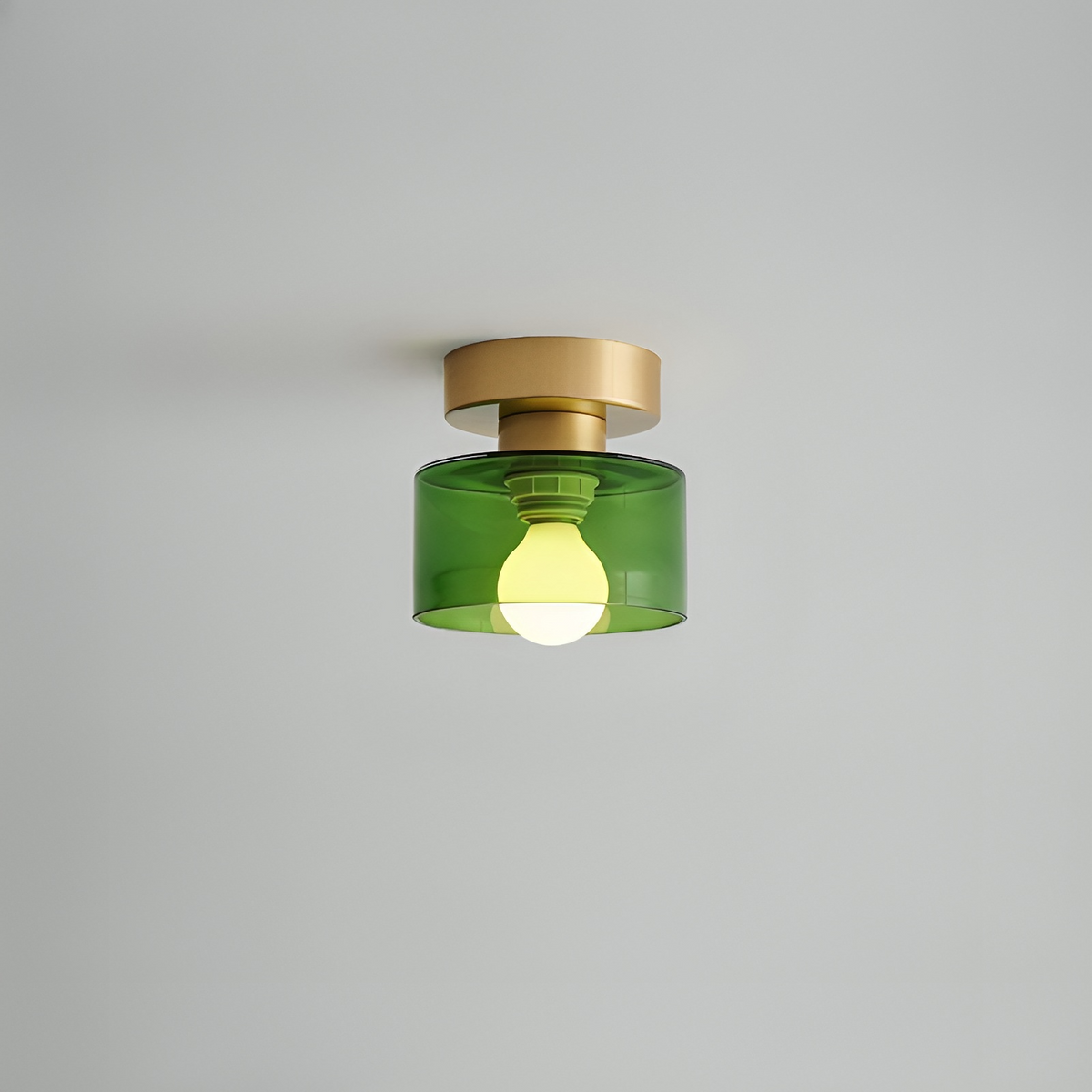 Compact Bauhaus Ceiling Light – Gold Metal and Glass