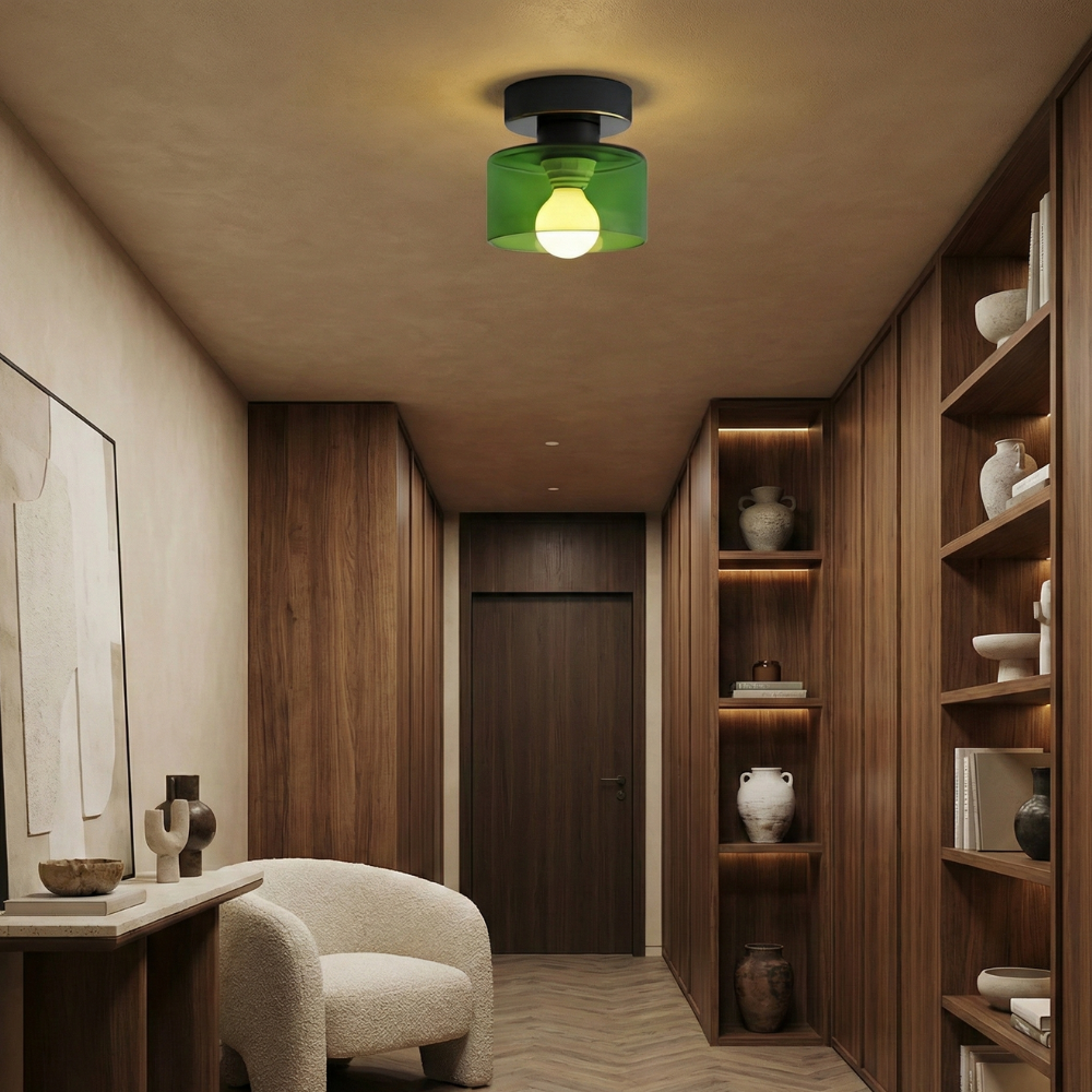 Compact Bauhaus Ceiling Light – Gold Metal and Glass