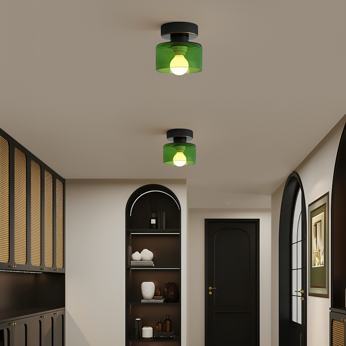 Compact Bauhaus Ceiling Light – Gold Metal and Glass