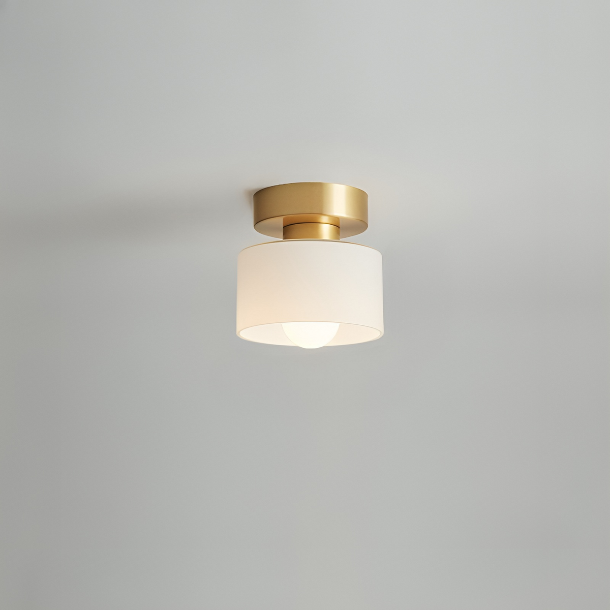 Compact Bauhaus Ceiling Light – Gold Metal and Glass