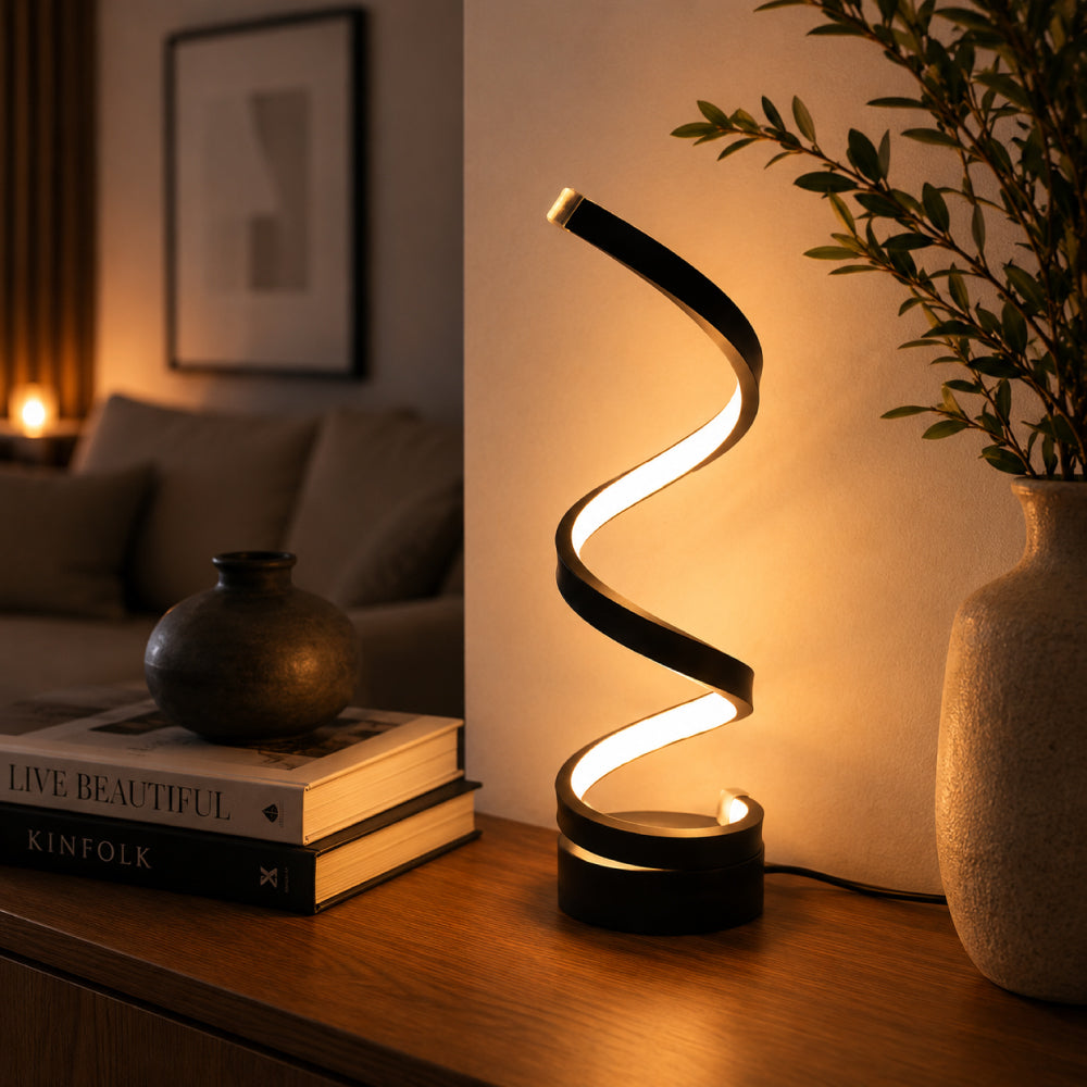 Aluminum LED Table Lamp – Spiral Design for Desk and Nightstand