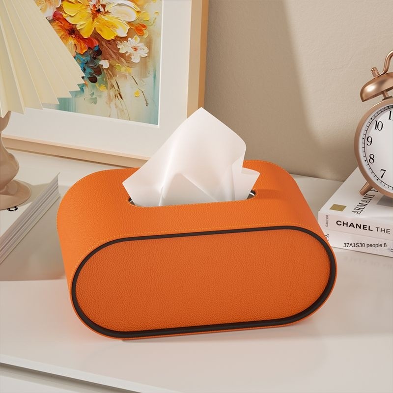 Oval Leather Tissue Box – Durable Design with Easy Tissue Access
