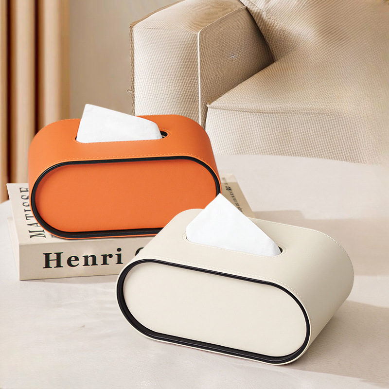 Oval Leather Tissue Box – Durable Design with Easy Tissue Access