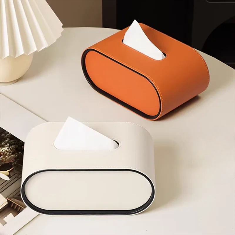 Oval Leather Tissue Box – Durable Design with Easy Tissue Access