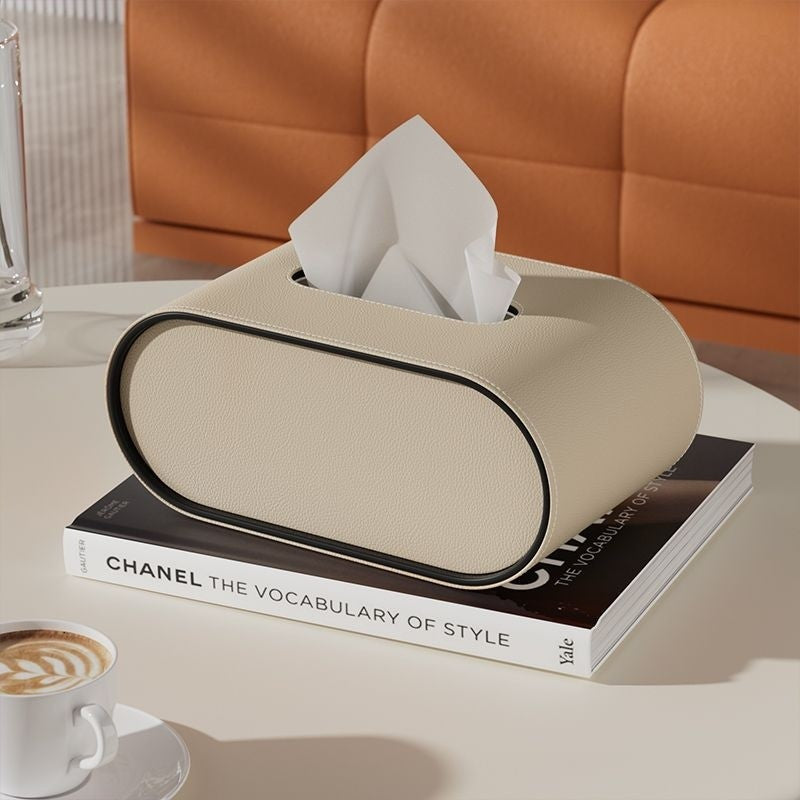 Oval Leather Tissue Box – Durable Design with Easy Tissue Access