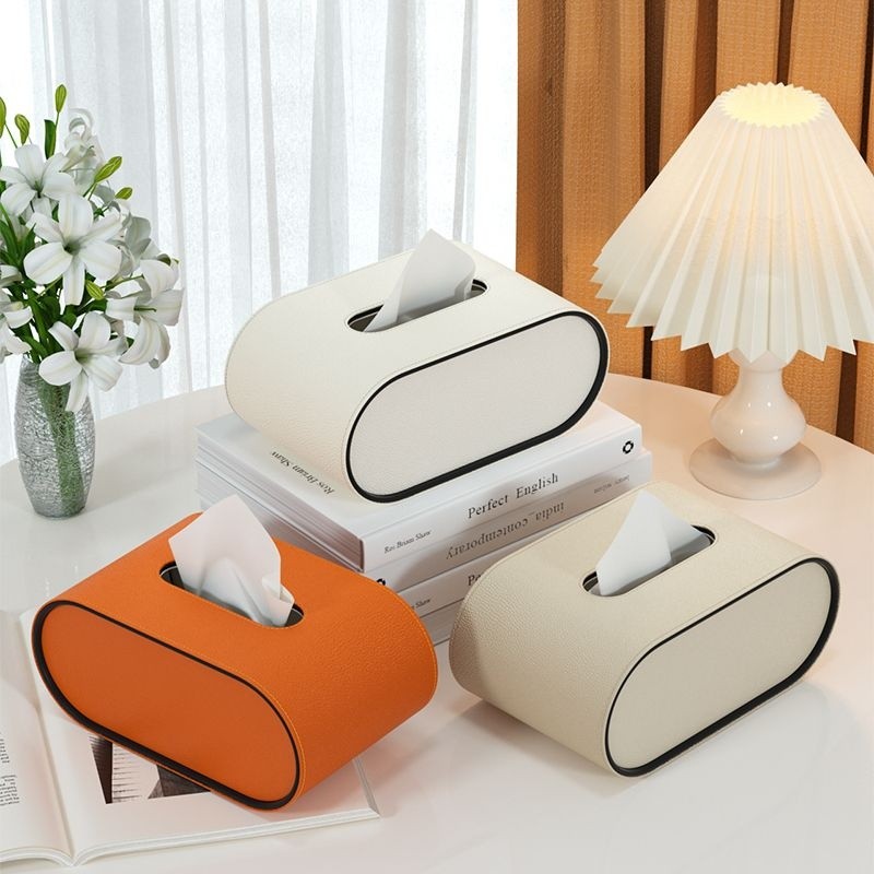 Oval Leather Tissue Box – Durable Design with Easy Tissue Access